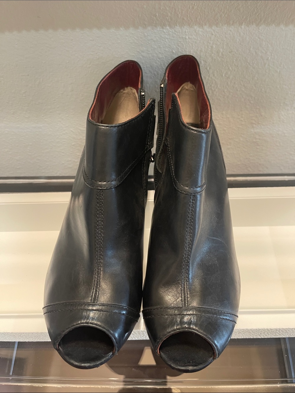 Max Studio Black Leather Peep-Toe Ankle Booties